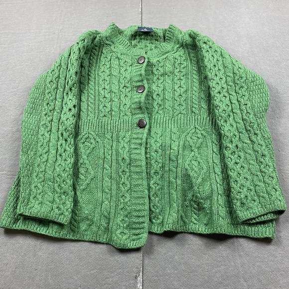 Aran Crafts Sweaters - Aran Woollen Mills Sweater Womens 1X Green Button Cable Knit Ireland 100% Wool